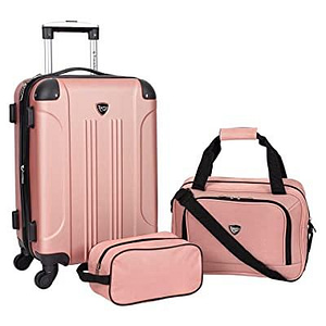 Travelers Club Chicago Hardside Expandable Spinner Luggage, Rose Gold, 3 Piece Set
