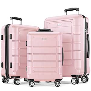 SHOWKOO Luggage Sets Expandable PC+ABS Durable Suitcase Sets Double Wheels TSA Lock Pink 3pcs