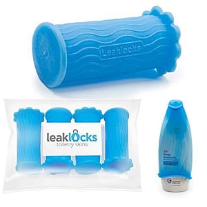 LeakLocks® Toiletry Skins™ 4 pak Elastic Sleeve for Leak Proofing Travel Container in Luggage. For Standard and Travel…